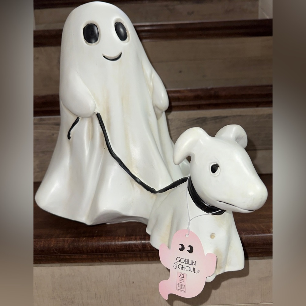 😘 Goblin And Ghoul Boy Ghost 👻 Walking Dog 🐕 Figurine Large Size 13” Tall - New
